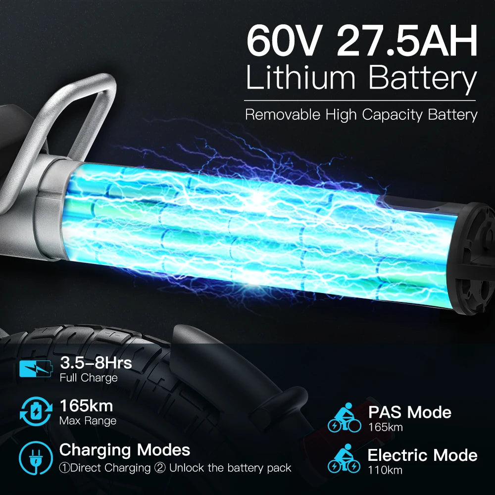 Electric Bike CT20S 2000W Motorcyle Drit Bike Ebike 20 Inch Fat Tire Bicycle 60V 27.5AH Bikes Adult Electric Bicycle